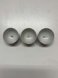 Six Chinese Canton famille rose 'mandarin subject' cups and ten saucers, Qianlong