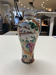 A Chinese famille rose 'mandarin subject' garniture of three vases, Qianlong