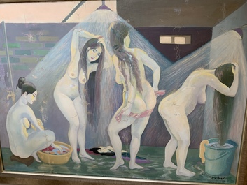 Do Xuan Doan (1937): 'Ladies at a bathhouse', oil on canvas, signed and dated (19)80
