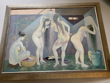 Do Xuan Doan (1937): 'Ladies at a bathhouse', oil on canvas, signed and dated (19)80