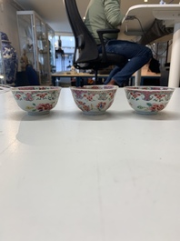 A collection of 36 pieces Chinese blue, white and famille rose cups and saucers, Yongzheng/Qianlong