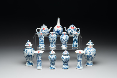 A varied collection of 13 Chinese blue and white wares, Kangxi/Qianlong