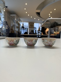 Six Chinese Canton famille rose 'mandarin subject' cups and ten saucers, Qianlong