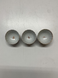 Six Chinese Canton famille rose 'mandarin subject' cups and ten saucers, Qianlong