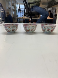 A collection of 36 pieces Chinese blue, white and famille rose cups and saucers, Yongzheng/Qianlong