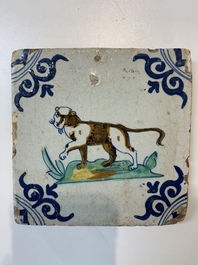 A polychrome Dutch Delft 'panther' tile, 17th C.