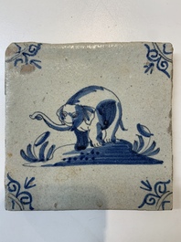 A blue and white Dutch Delft 'elephant' tile, 17th C.