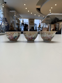 Six Chinese Canton famille rose 'mandarin subject' cups and ten saucers, Qianlong