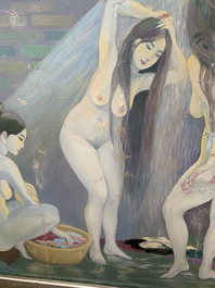 Do Xuan Doan (1937): 'Ladies at a bathhouse', oil on canvas, signed and dated (19)80