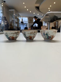 Six Chinese Canton famille rose 'mandarin subject' cups and ten saucers, Qianlong