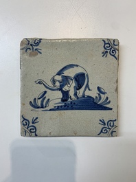 A blue and white Dutch Delft 'elephant' tile, 17th C.