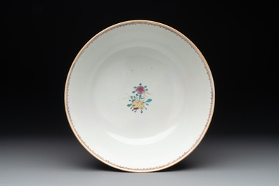 A Chinese Canton famille rose 'mandarin subject' bowl and a covered ewer, Qianlong