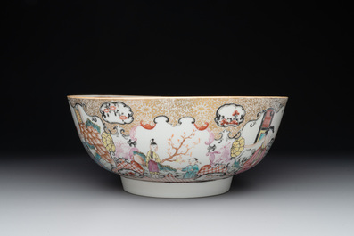 A Chinese Canton famille rose 'mandarin subject' bowl and a covered ewer, Qianlong