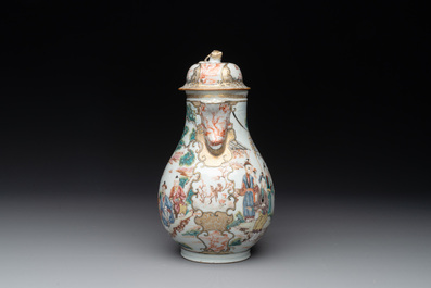 A Chinese Canton famille rose 'mandarin subject' bowl and a covered ewer, Qianlong