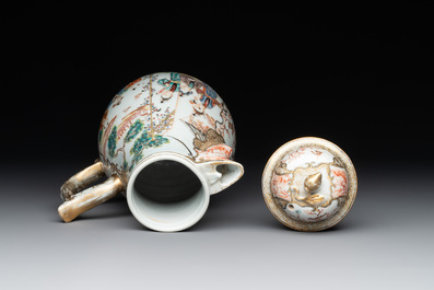 A Chinese Canton famille rose 'mandarin subject' bowl and a covered ewer, Qianlong