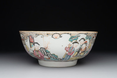 A Chinese Canton famille rose 'mandarin subject' bowl and a covered ewer, Qianlong