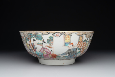 A Chinese Canton famille rose 'mandarin subject' bowl and a covered ewer, Qianlong