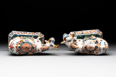 A pair of polychrome Dutch Delft cows, 18th C.