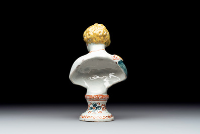 A polychrome Dutch Delft bust, 18th C.
