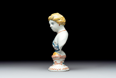A polychrome Dutch Delft bust, 18th C.