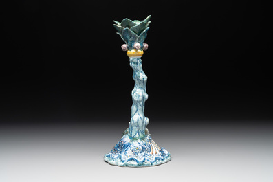 A polychrome Dutch Delft tree-from candlestick, 18th C.