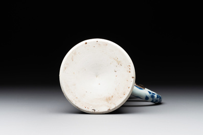 A Chinese blue and white silver-mounted tankard, Transitional period