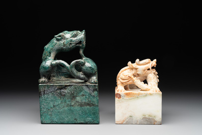 Two Chinese marble 'dragon' seals, 20th C.