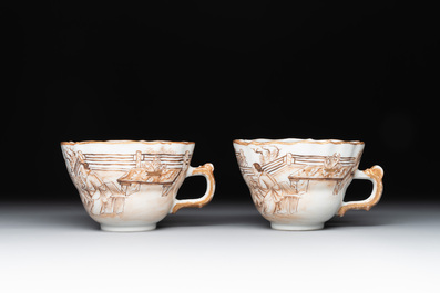 A 28-piece Chinese gilt-decorated sepia 'mandarin subject' service, Jiaqing
