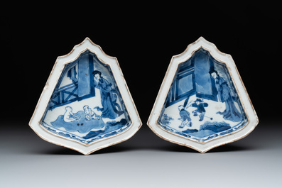 A fine Chinese blue and white sweetmeat set with figural design, Kangxi