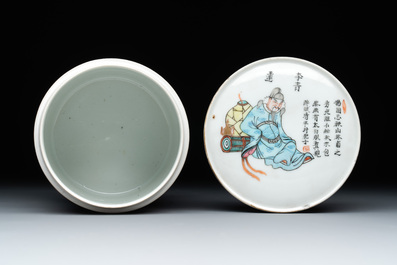 A Chinese famille rose 'Wu Shuang Pu' box and cover, 19th C.