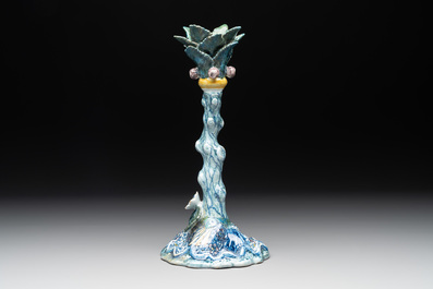A polychrome Dutch Delft tree-from candlestick, 18th C.