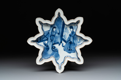 A fine Chinese blue and white sweetmeat set with figural design, Kangxi