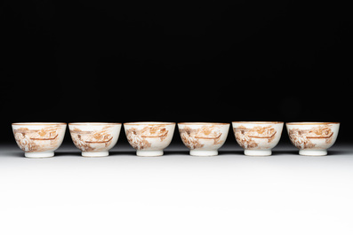 A 28-piece Chinese gilt-decorated sepia 'mandarin subject' service, Jiaqing