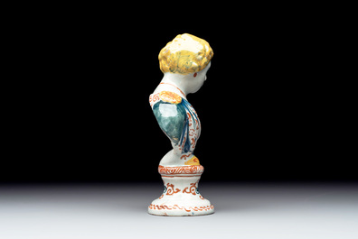 A polychrome Dutch Delft bust, 18th C.
