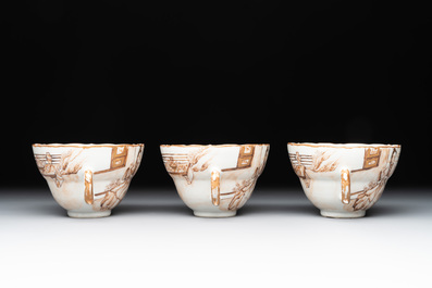 A 28-piece Chinese gilt-decorated sepia 'mandarin subject' service, Jiaqing