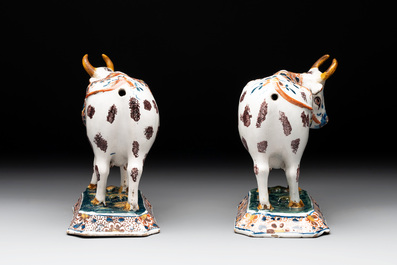 A pair of polychrome Dutch Delft cows, 18th C.