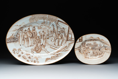 A 28-piece Chinese gilt-decorated sepia 'mandarin subject' service, Jiaqing