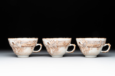 A 28-piece Chinese gilt-decorated sepia 'mandarin subject' service, Jiaqing