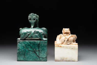 Two Chinese marble 'dragon' seals, 20th C.