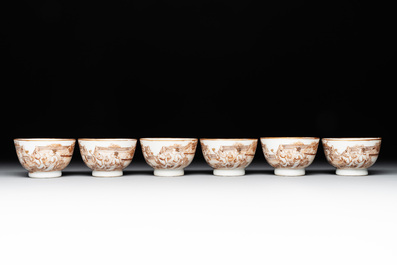 A 28-piece Chinese gilt-decorated sepia 'mandarin subject' service, Jiaqing