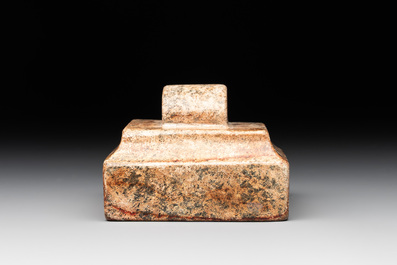 A pair of Chinese grey marble 'lion' seals and a seal, 20th C.