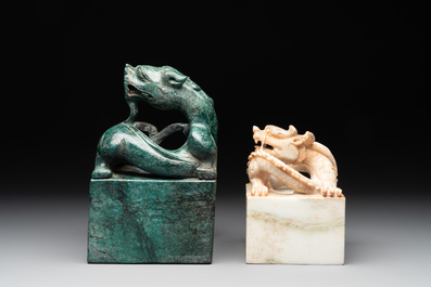 Two Chinese marble 'dragon' seals, 20th C.