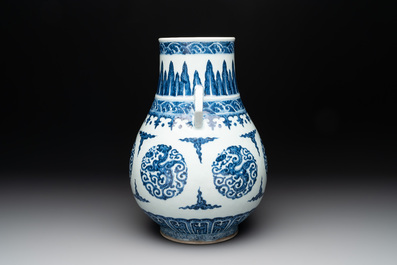 A Chinese blue and white 'hu' vase with phoenixes, Qianlong