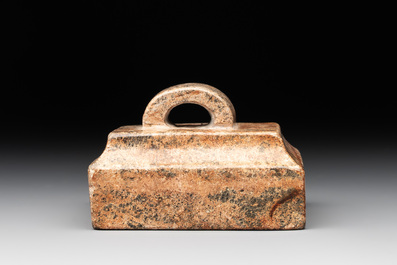 A pair of Chinese grey marble 'lion' seals and a seal, 20th C.
