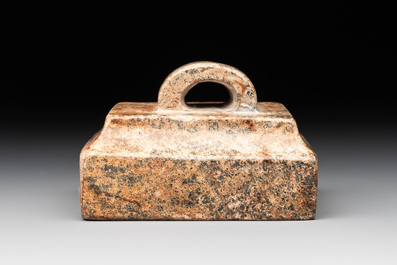 A pair of Chinese grey marble 'lion' seals and a seal, 20th C.