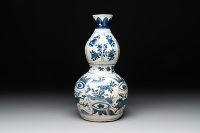 A Chinese blue and white 'flying horse' double gourd vase, Wanli