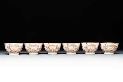 A 28-piece Chinese gilt-decorated sepia 'mandarin subject' service, Jiaqing