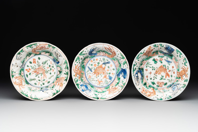 Five Chinese famille verte cups and six saucers, Kangxi