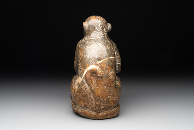 A Chinese stone group of two monkeys, 20th C.