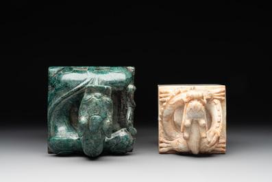 Two Chinese marble 'dragon' seals, 20th C.